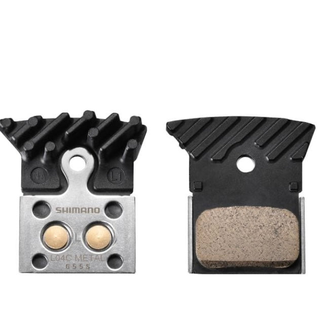Shimano L04C-MF disc pads and spring, metal sintered, alloy/stainless back, cooling fins