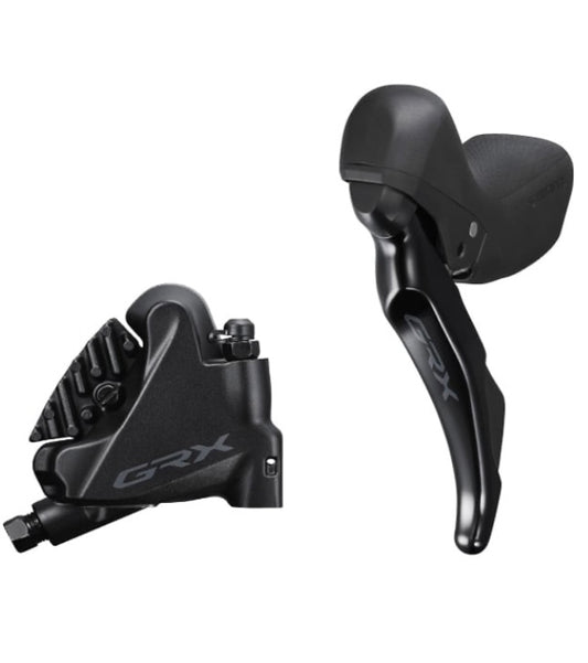 Shimano ST-RX400 GRX 2-speed STI bled with BR-RX400 flat mount calliper, left rear